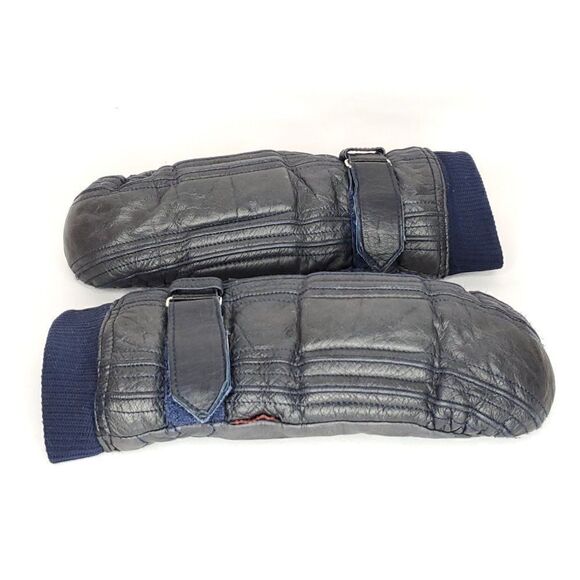 Vintage Kombi Leather Insulated Mittens Gloves Ladies Medium Navy Blue - Picture 6 of 6